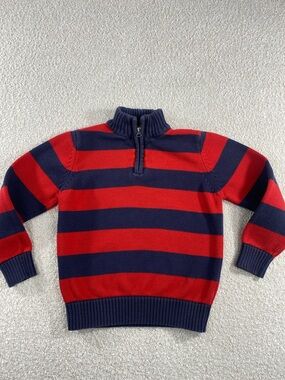 OshKosh B'gosh Red and Navy Striped Half-Zip Sweater